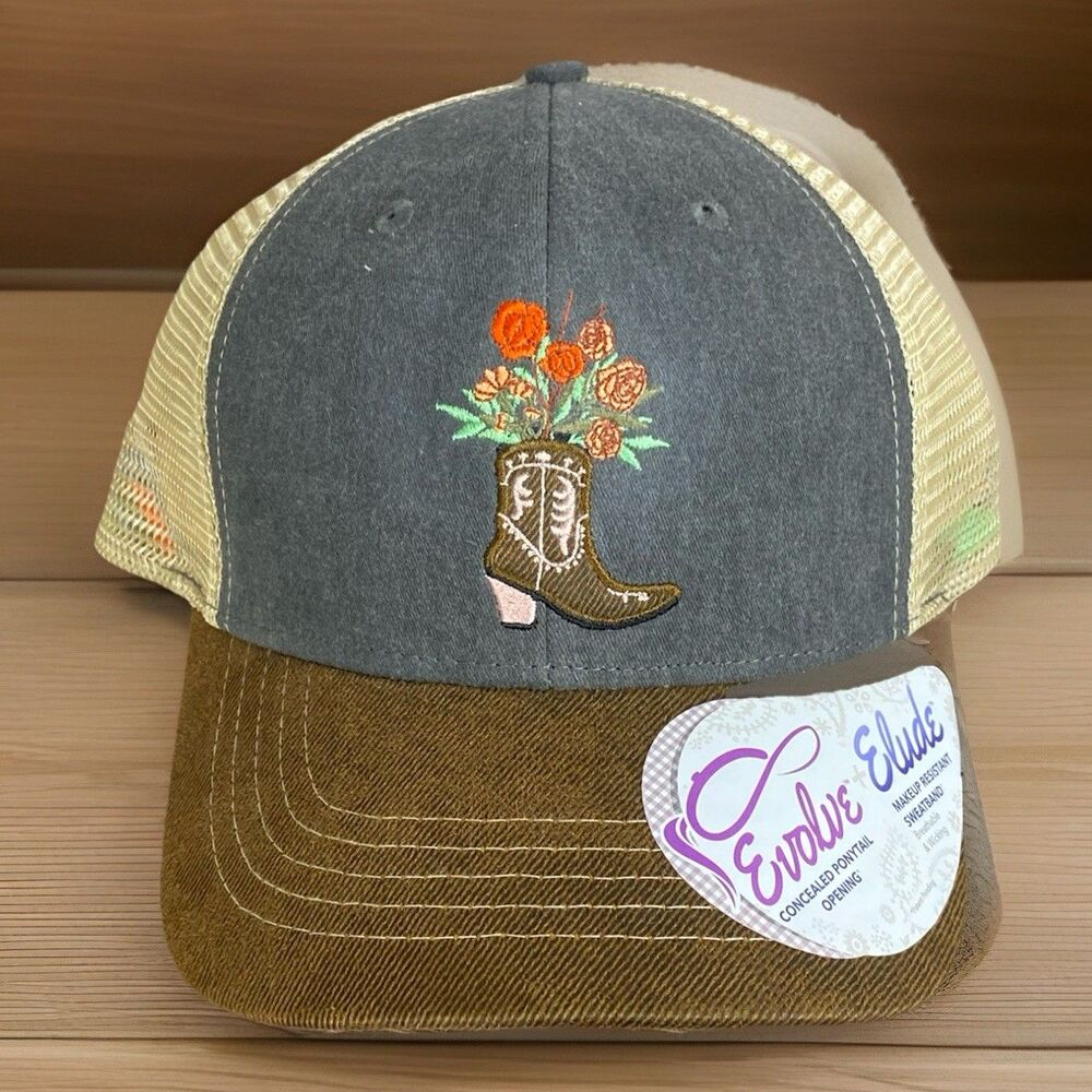 NWT Infinity Her Cowgirl Boot Southwestern Women Snapback OS Brown Gray Mesh Cap